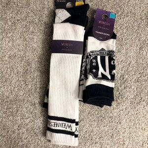 Primark Wednesday Black and White Trainer Socks, knee high socks Set